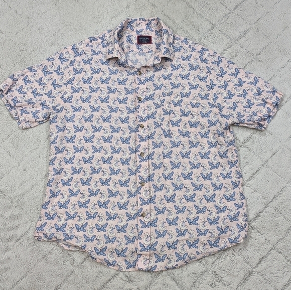 Untuckit Shirt Men's M Pink Blue Floral Linen Paisley Varosa Short Sleeve Button - Picture 1 of 7
